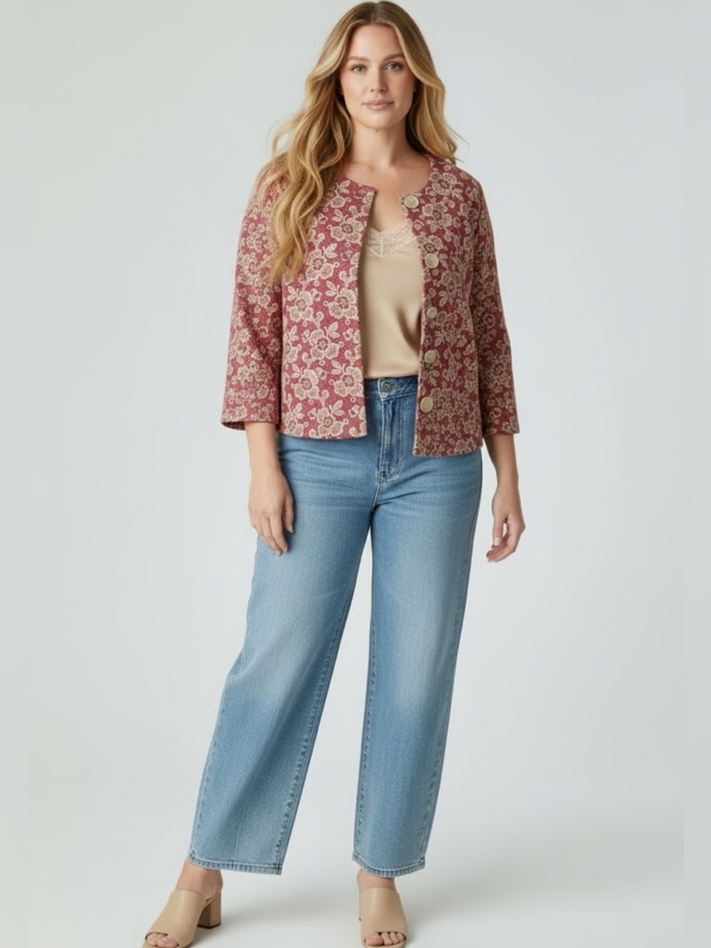 LAST CHANCE! VINTAGE DAVID HOLLIS Floral Boxy 3/4 Sleeve Blouse